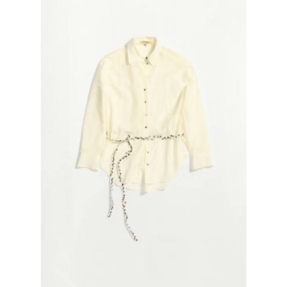 MANGO Tops - MANGO Semi-sheer shirt with beaded belt in Black